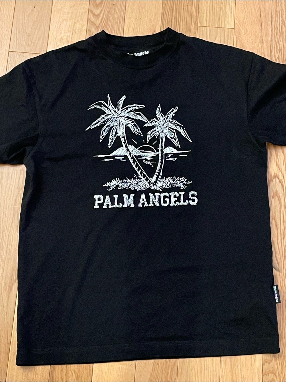 Palm Angels Black Tee with White Palm Tree Graphic